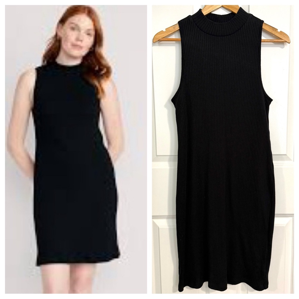 Old Navy Black Mock Neck Sleeveless Dress Ribbed Knit Size Large